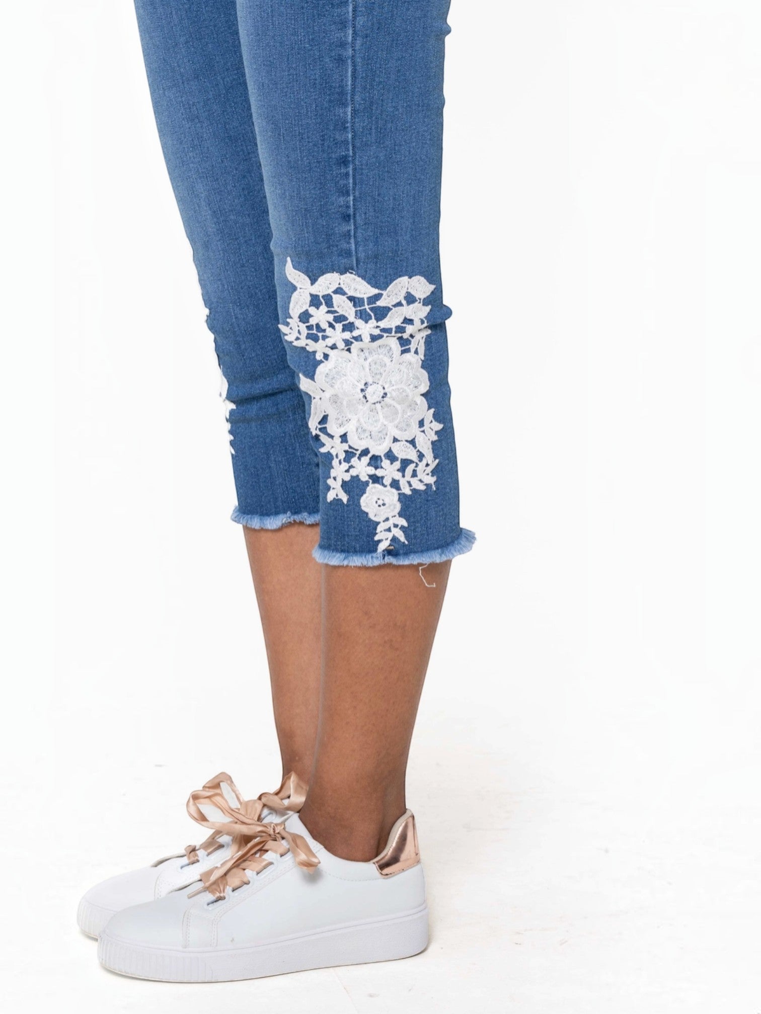Pantacourt jean dentelle stretch taille haute NINA CARTER