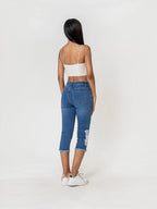 Pantacourt jean dentelle stretch taille haute NINA CARTER