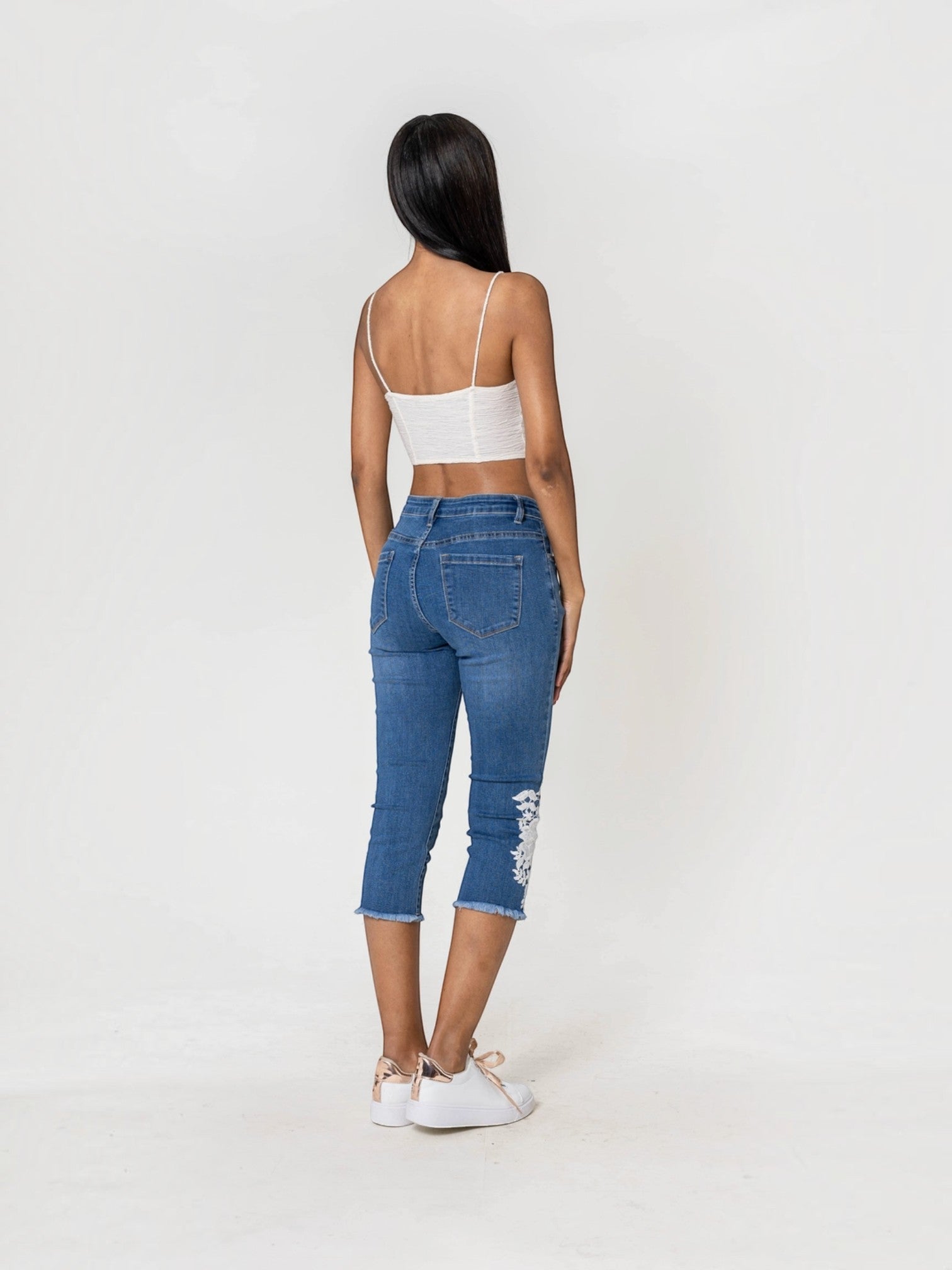 Pantacourt jean dentelle stretch taille haute NINA CARTER