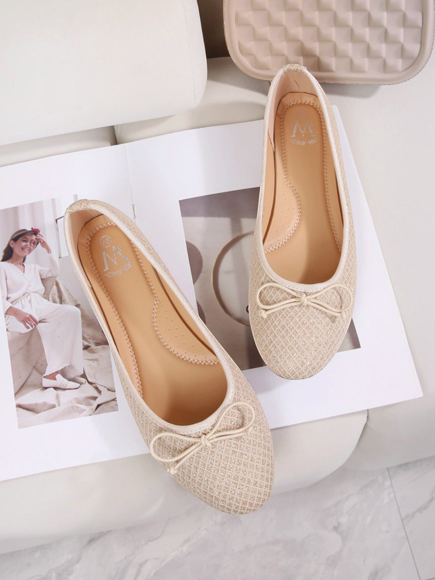 Ballerines noeud toile brillante