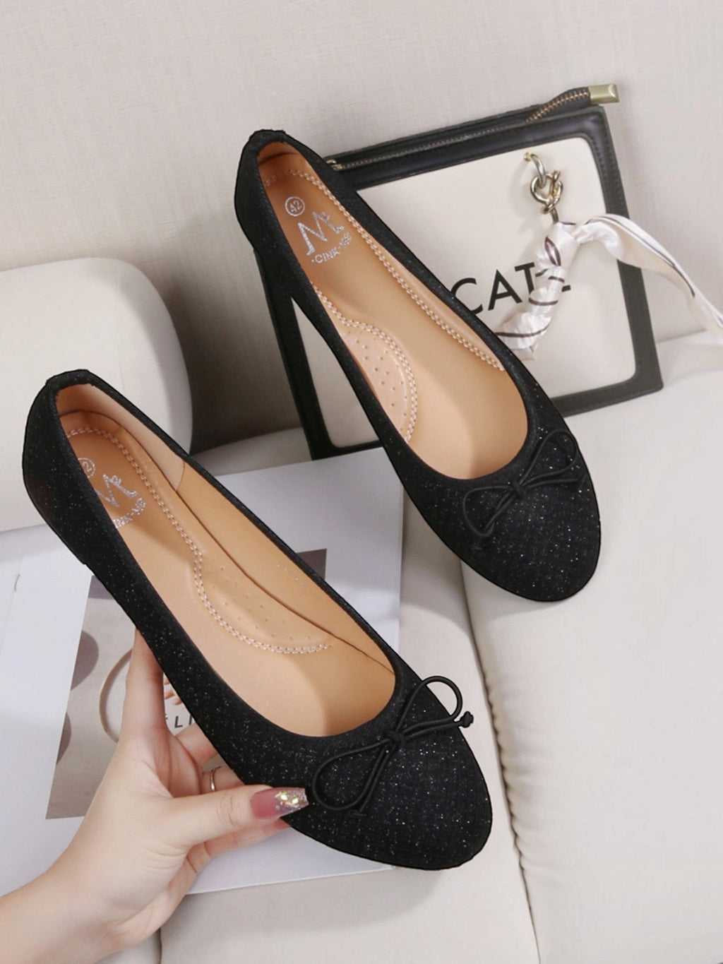 Ballerines noeud toile brillante