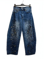 Jean large taille haute avec broderies ajourées