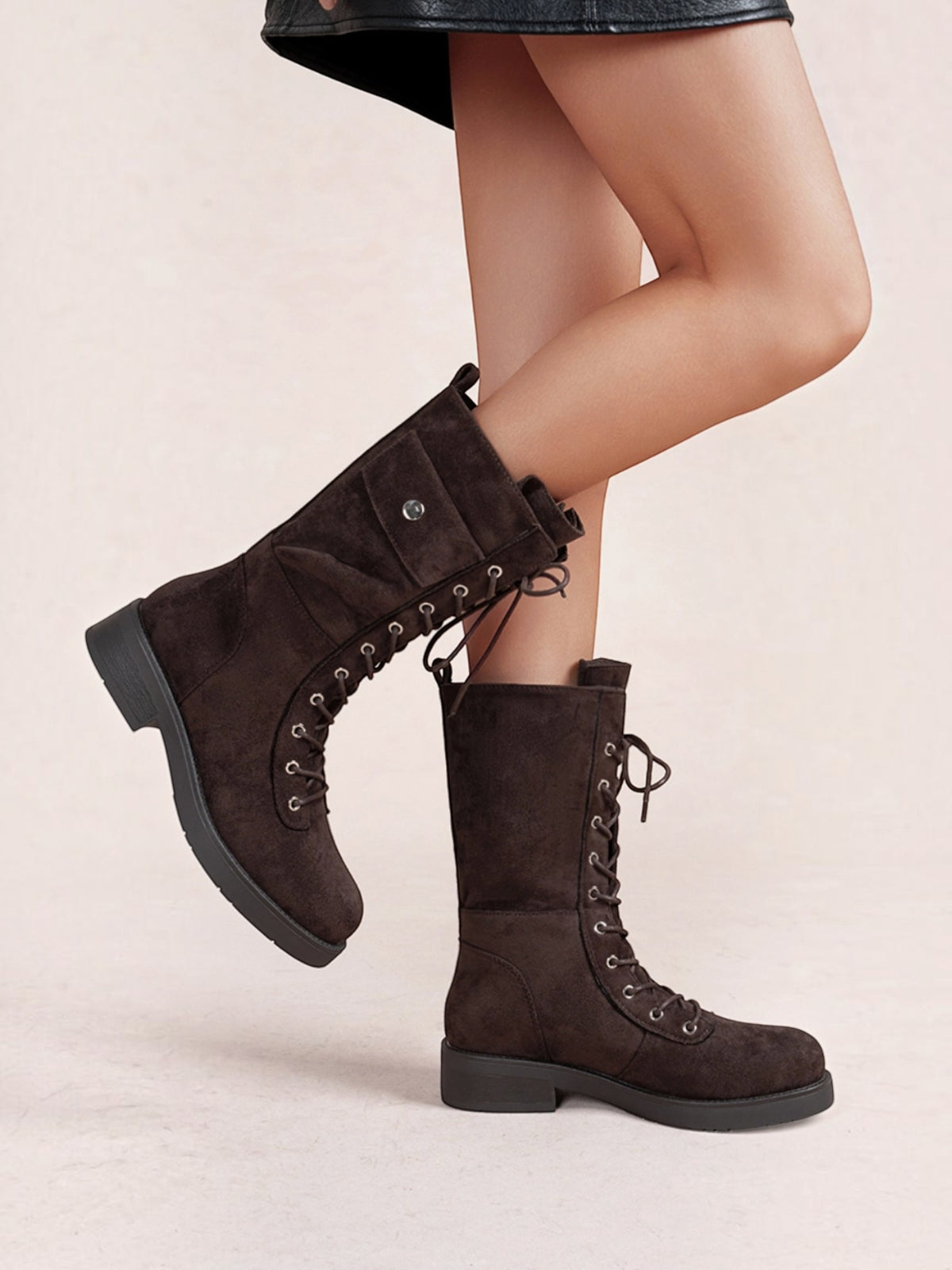 Bottes Mi-Hautes Style Rangers à Lacets en Suédine LADY GLORY