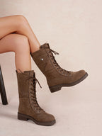 Bottes Mi-Hautes Style Rangers à Lacets en Suédine LADY GLORY