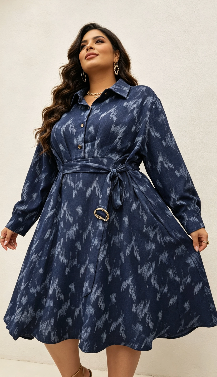 Robe Chemise Paillettes Grande Taille avec Ceinture et Poches 2W