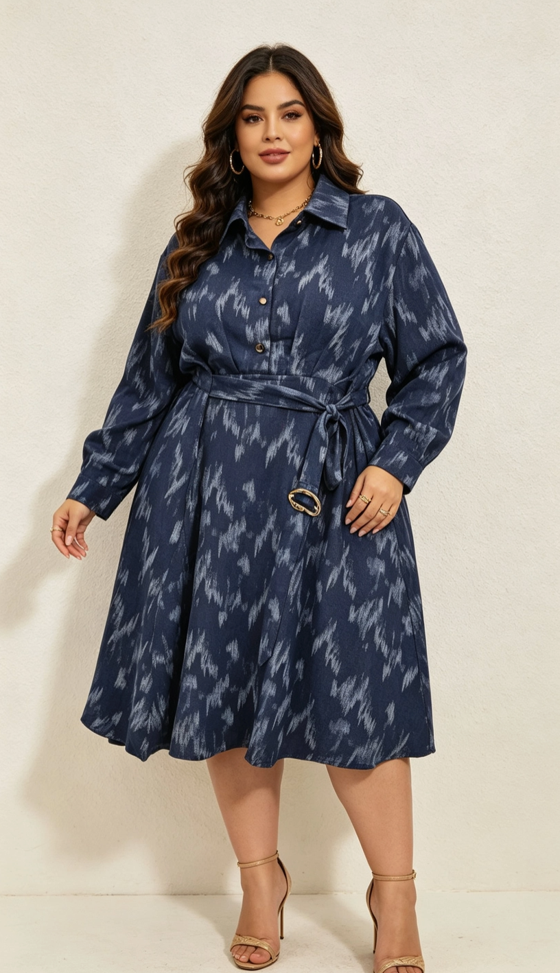 Robe Chemise Paillettes Grande Taille avec Ceinture et Poches 2W