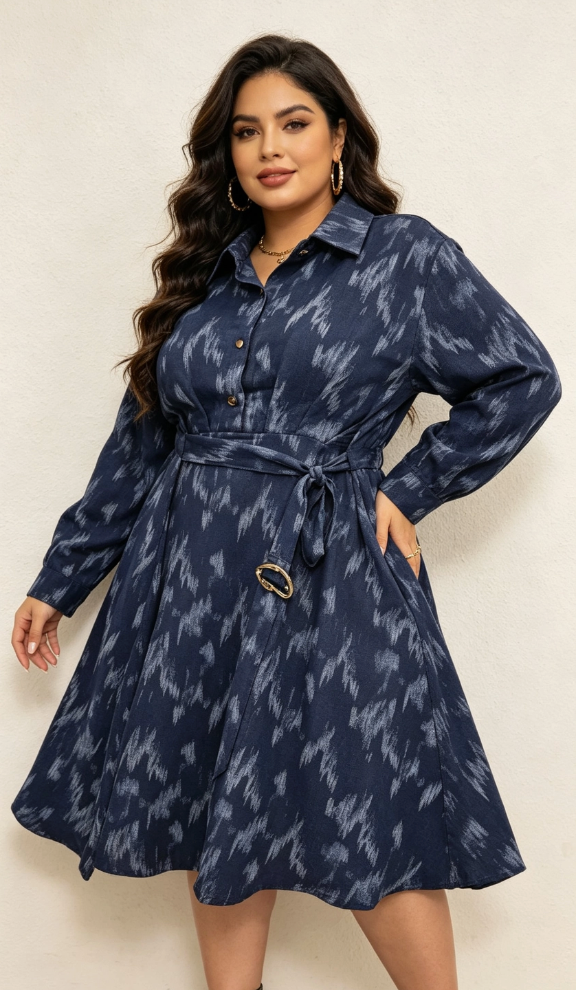 Robe Chemise Paillettes Grande Taille avec Ceinture et Poches 2W
