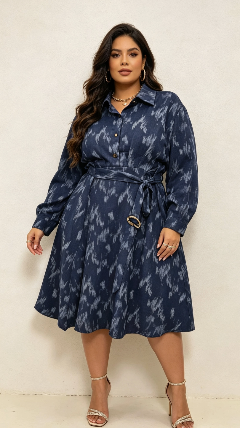 Robe Chemise Paillettes Grande Taille avec Ceinture et Poches 2W