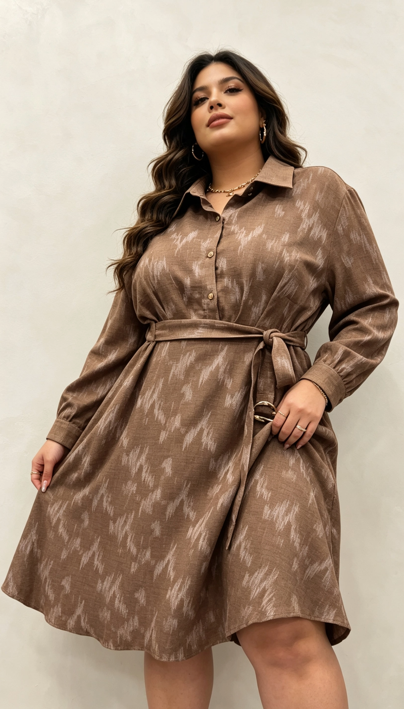 Robe Chemise Paillettes Grande Taille avec Ceinture et Poches 2W