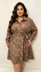 Robe Chemise Paillettes Grande Taille avec Ceinture et Poches 2W