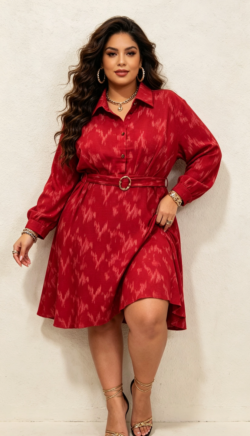 Robe Chemise Paillettes Grande Taille avec Ceinture et Poches 2W