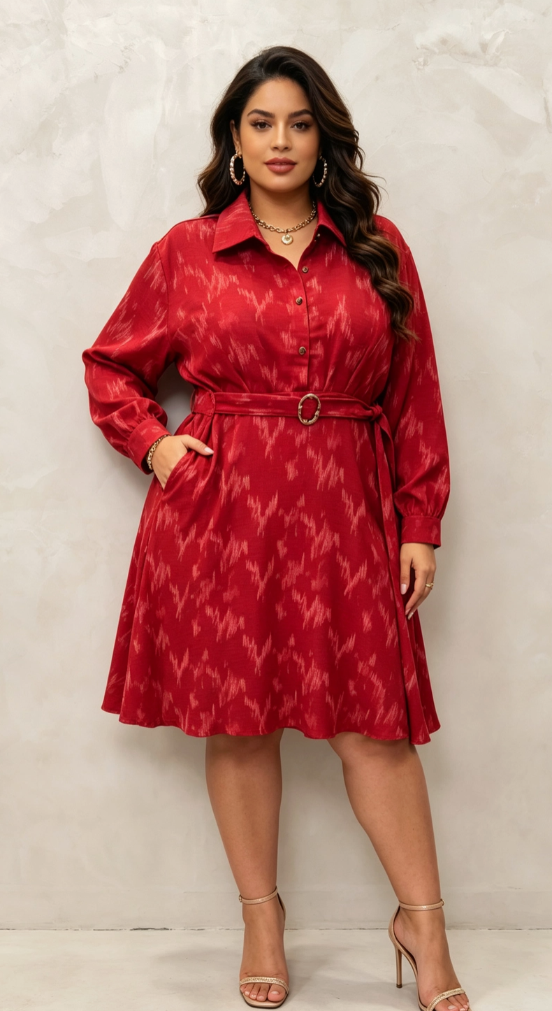 Robe Chemise Paillettes Grande Taille avec Ceinture et Poches 2W