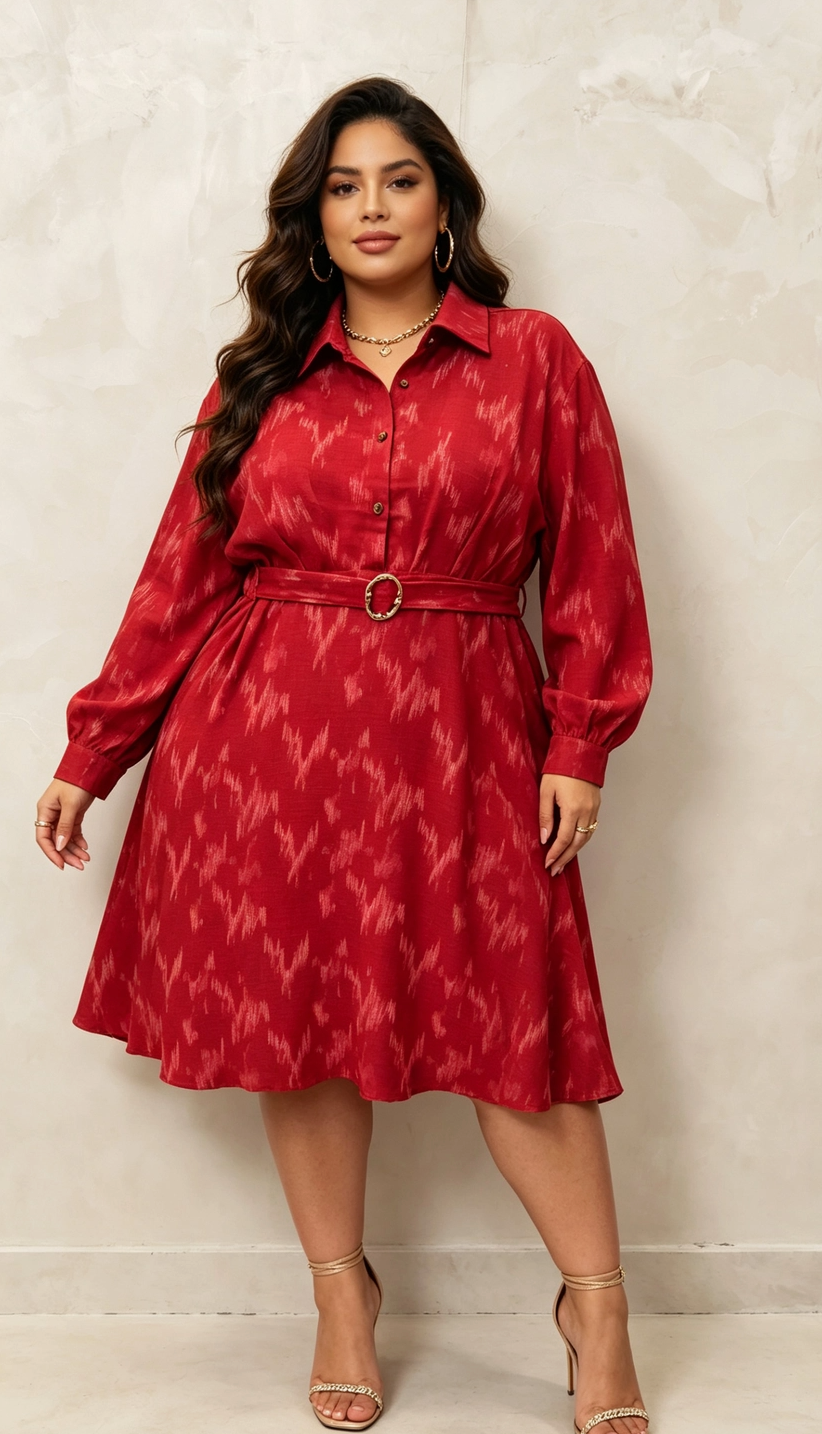 Robe Chemise Paillettes Grande Taille avec Ceinture et Poches 2W