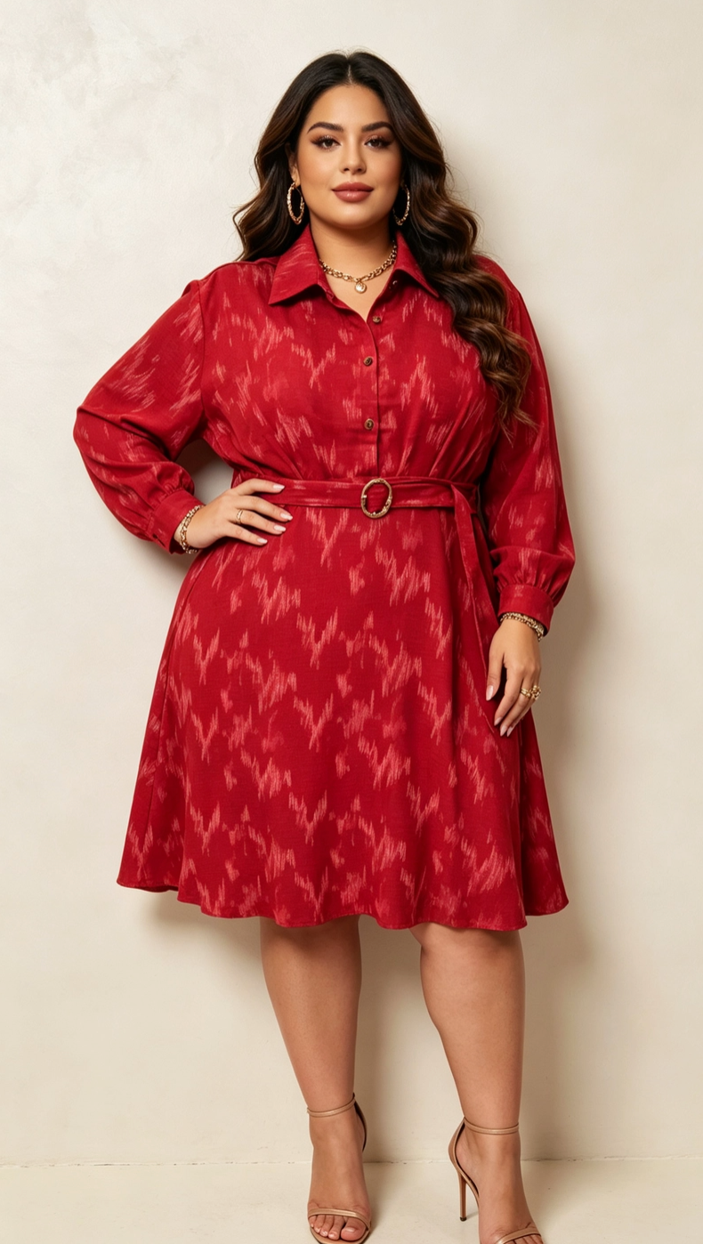 Robe Chemise Paillettes Grande Taille avec Ceinture et Poches 2W