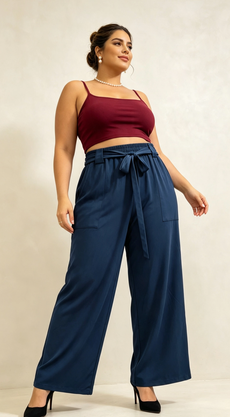 Pantalon Curvy Grande Taille Stretch à Taille Élastique avec Poches 2W