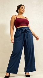 Pantalon Curvy Grande Taille Stretch à Taille Élastique avec Poches 2W