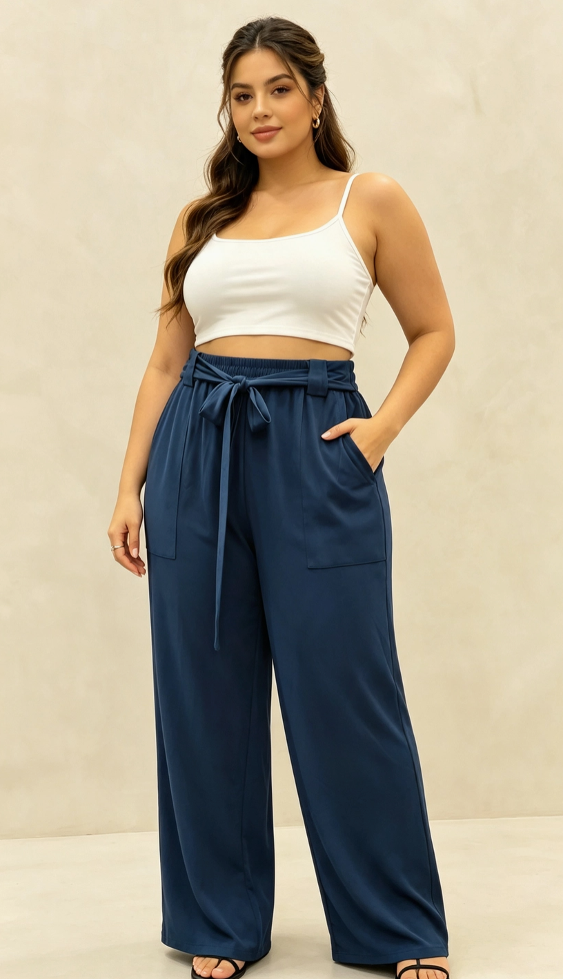 Pantalon Curvy Grande Taille Stretch à Taille Élastique avec Poches 2W