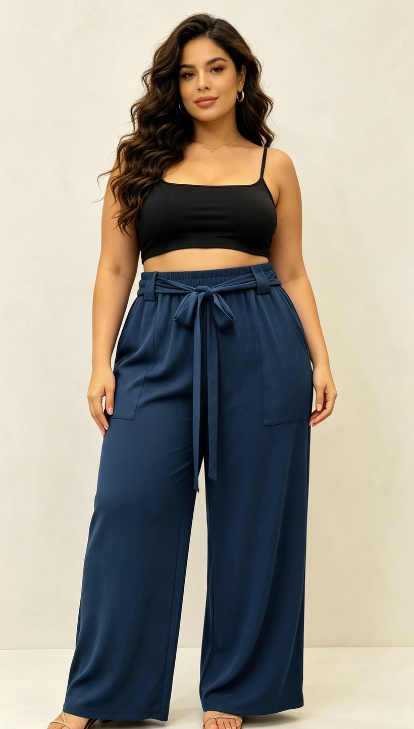 Pantalon Curvy Grande Taille Stretch à Taille Élastique avec Poches 2W
