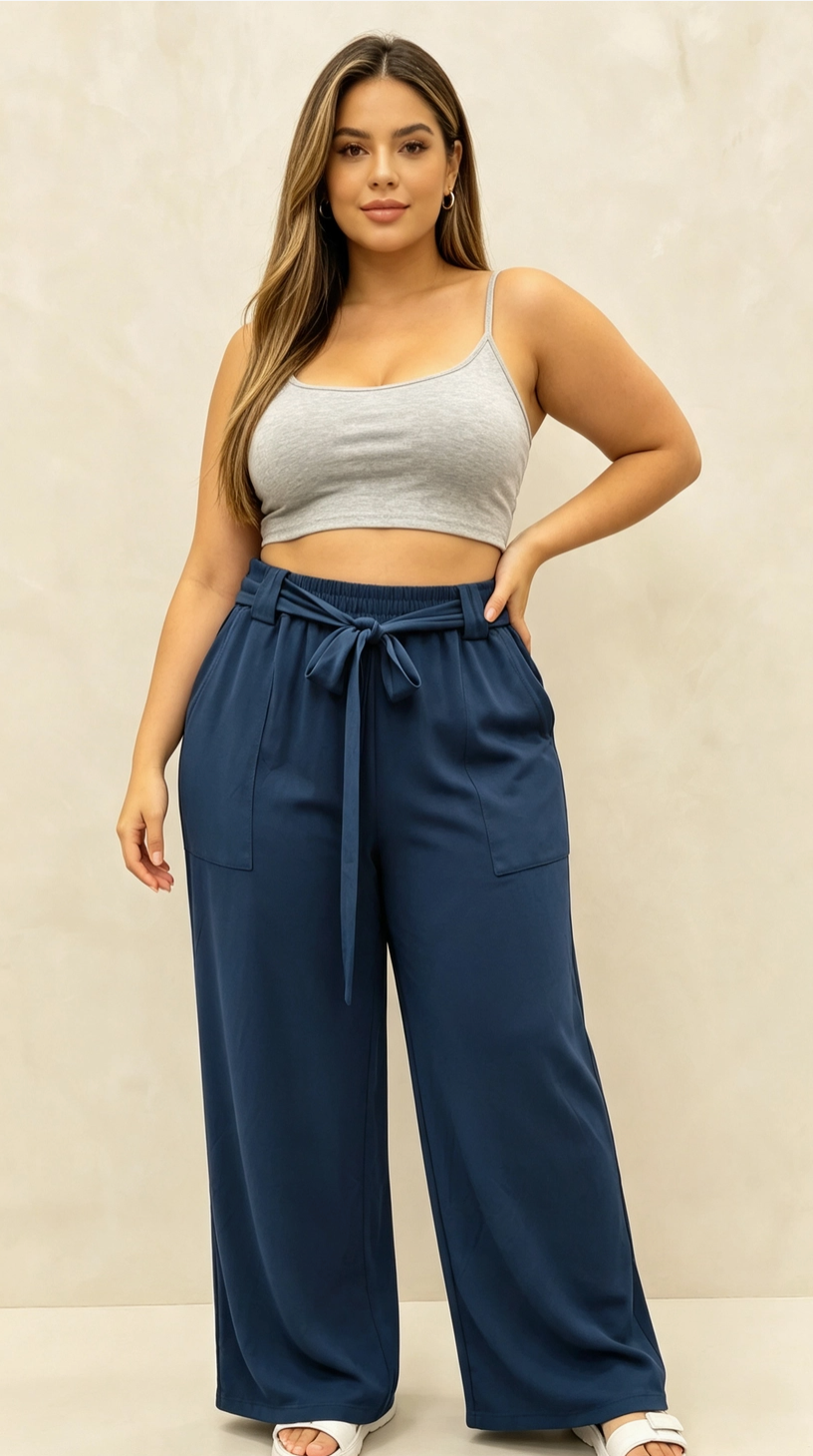 Pantalon Curvy Grande Taille Stretch à Taille Élastique avec Poches 2W