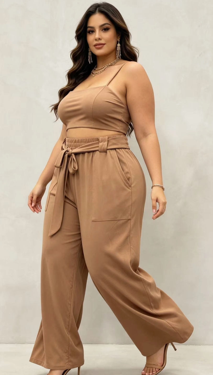 Pantalon Curvy Grande Taille Stretch à Taille Élastique avec Poches 2W