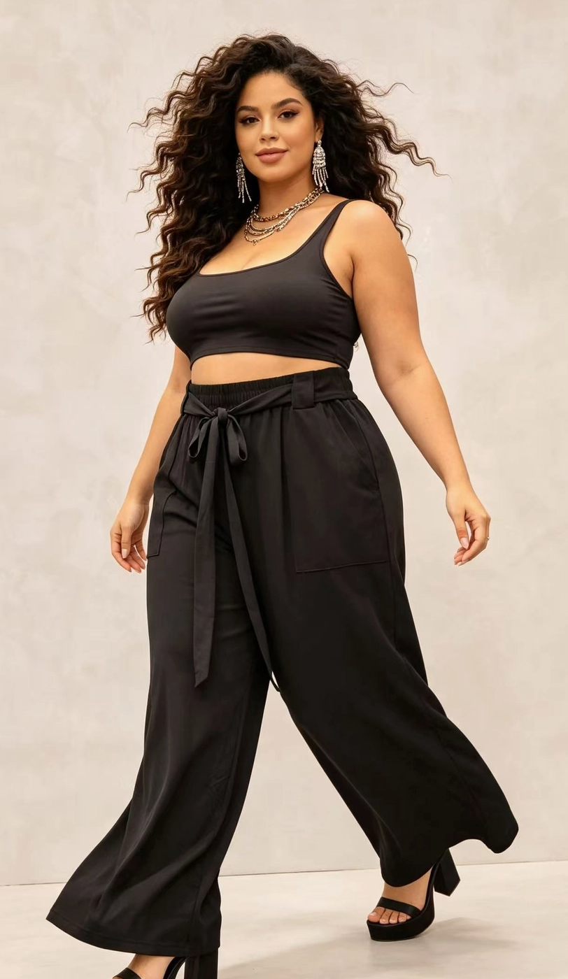 Pantalon Curvy Grande Taille Stretch à Taille Élastique avec Poches 2W