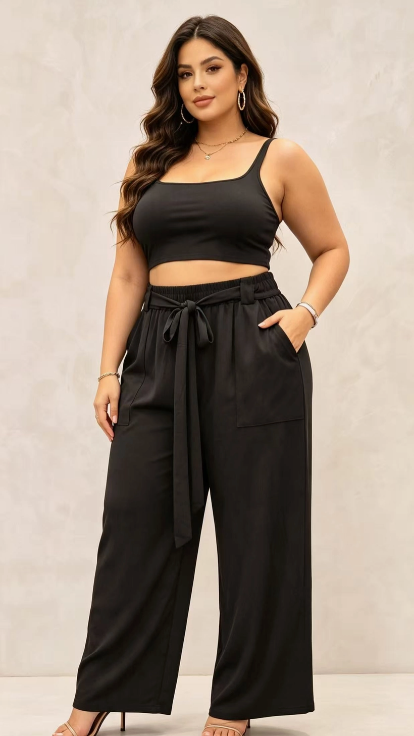 Pantalon Curvy Grande Taille Stretch à Taille Élastique avec Poches 2W