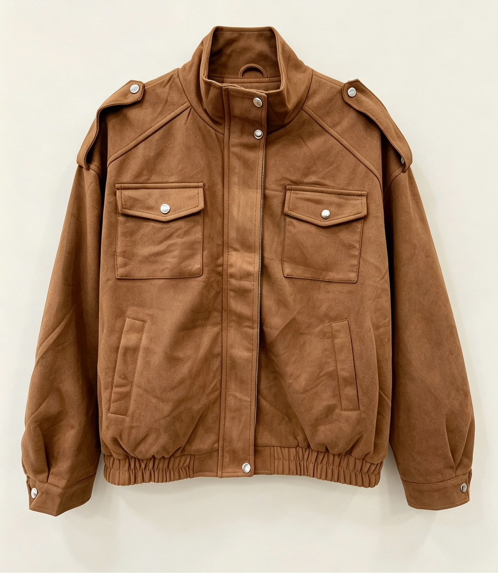 Blouson Simili-Daim Grande Taille Femme Doublé Col Montant 2W