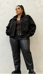 Blouson Simili-Daim Grande Taille Femme Doublé Col Montant 2W