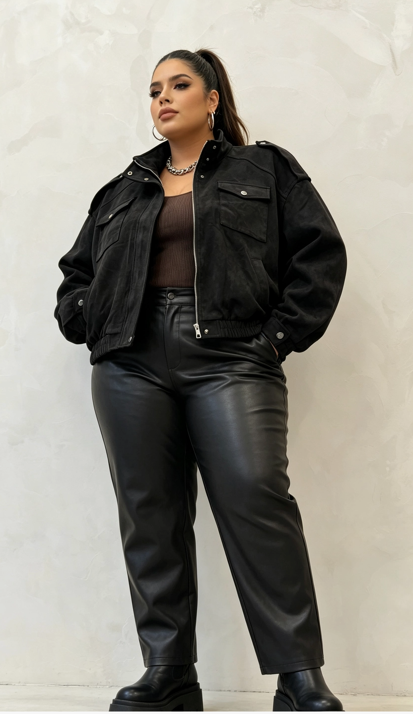 Blouson Simili-Daim Grande Taille Femme Doublé Col Montant 2W