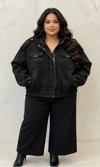 Blouson Simili-Daim Grande Taille Femme Doublé Col Montant 2W