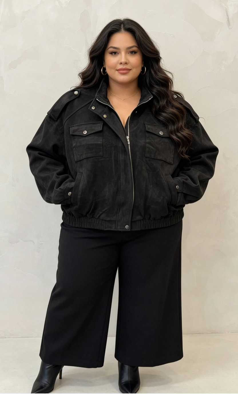 Blouson Simili-Daim Grande Taille Femme Doublé Col Montant 2W