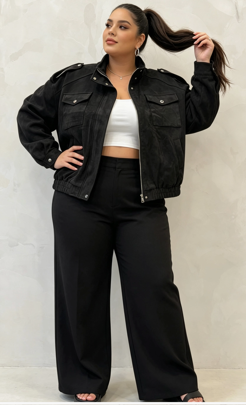 Blouson Simili-Daim Grande Taille Femme Doublé Col Montant 2W