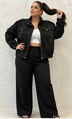 Blouson Simili-Daim Grande Taille Femme Doublé Col Montant 2W