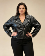 Blouson Simili-Cuir Métallisé Grande Taille Femme Style Chic 2W