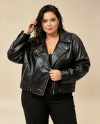 Blouson Simili-Cuir Métallisé Grande Taille Femme Style Chic 2W