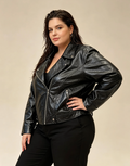 Blouson Simili-Cuir Métallisé Grande Taille Femme Style Chic 2W
