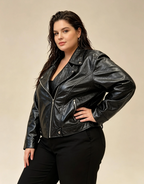 Blouson Simili-Cuir Métallisé Grande Taille Femme Style Chic 2W