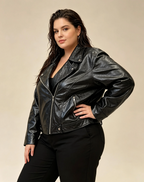 Blouson Simili-Cuir Métallisé Grande Taille Femme Style Chic 2W