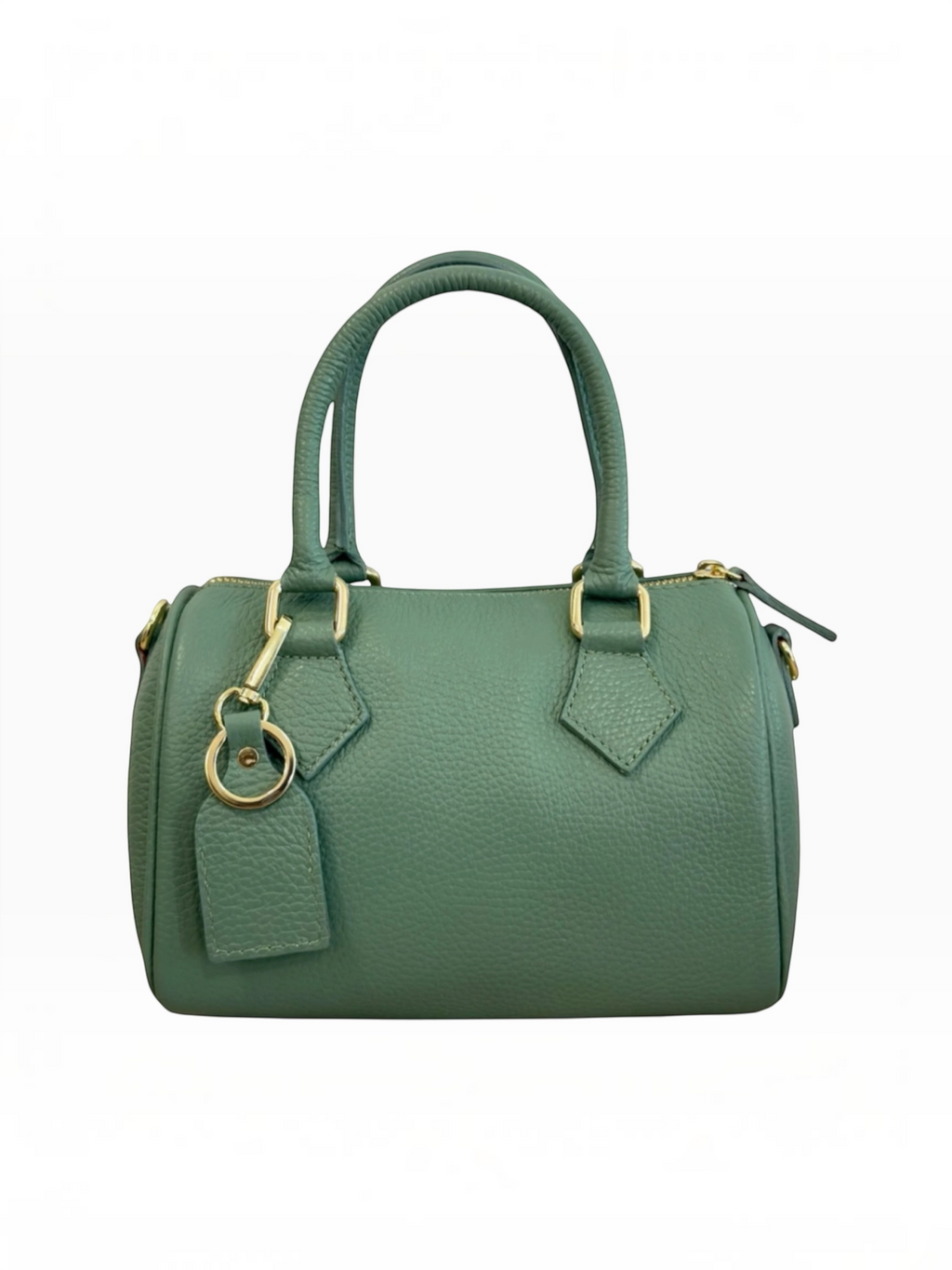 BROCK LOUISA LEE green grained leather bowling bag with gold metal hardware and matching keychain