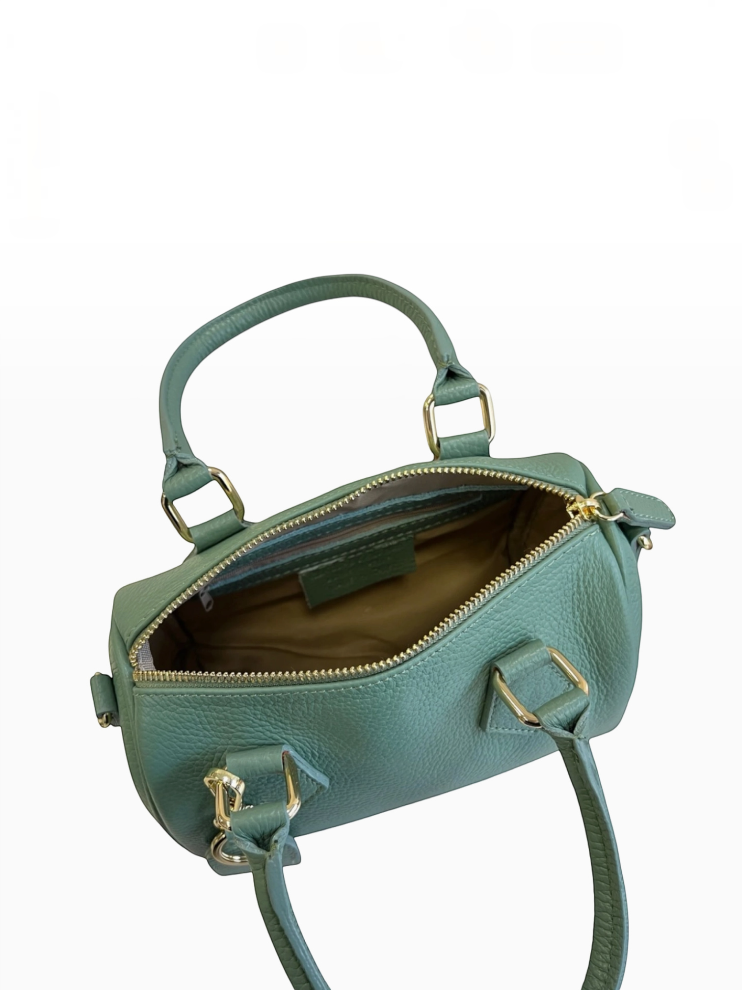 BROCK LOUISA LEE sage green grained leather bowling bag with gold hardware and top handles