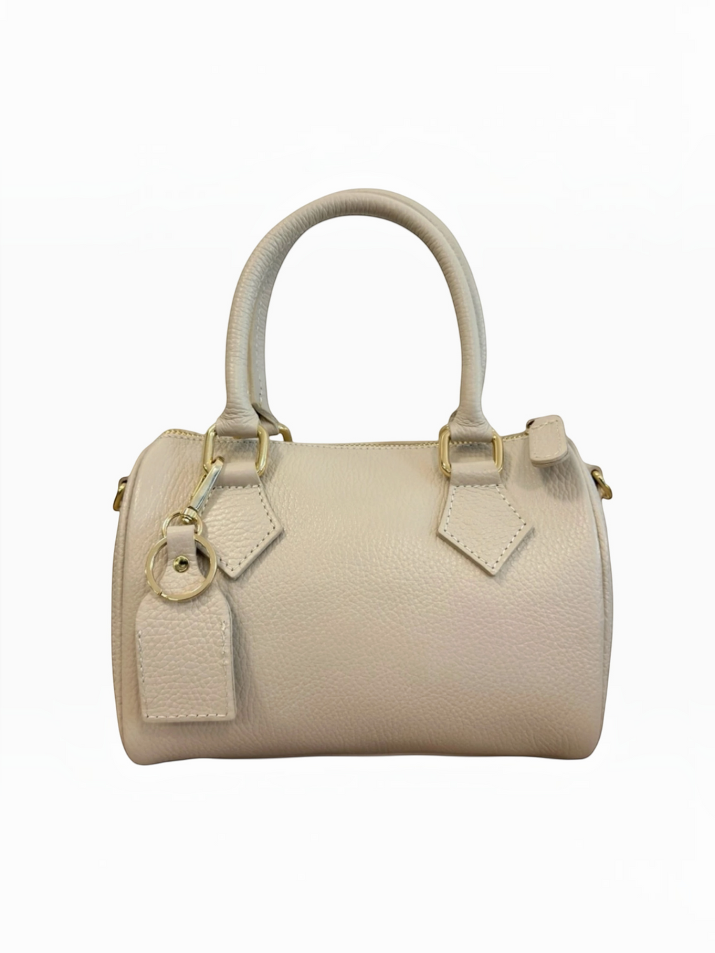 BROCK LOUISA LEE beige grained leather bowling bag with gold hardware and matching keychain