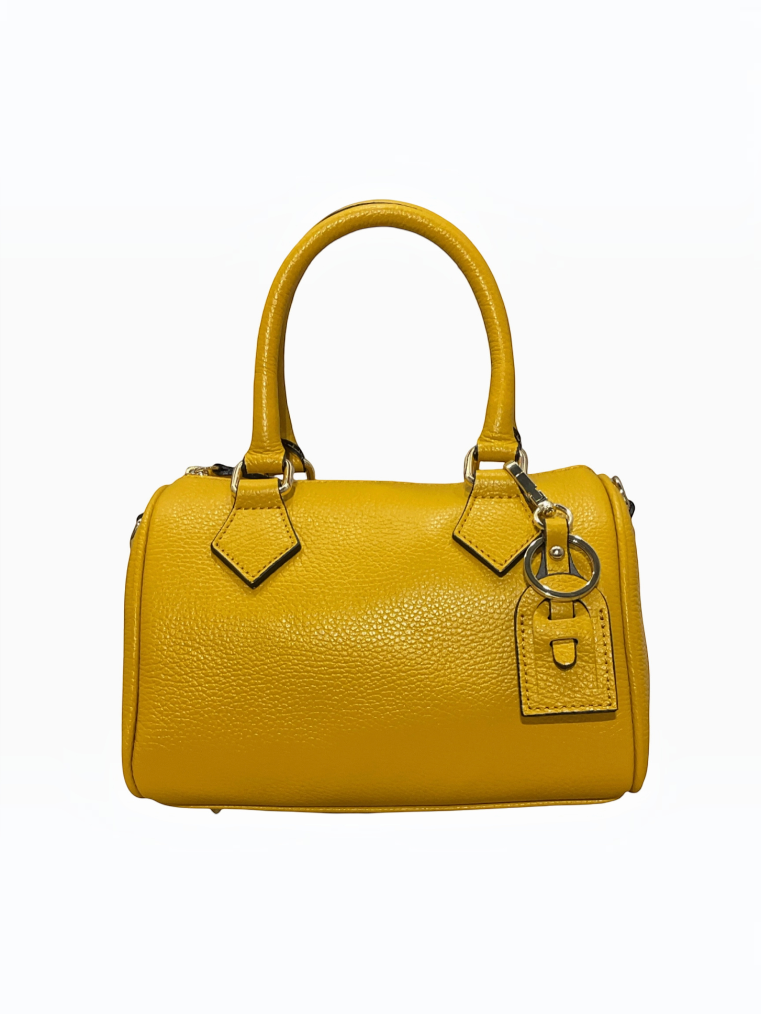 BROCK LOUISA LEE yellow grained cowhide leather bowling bag with gold metal hardware and matching keychain
