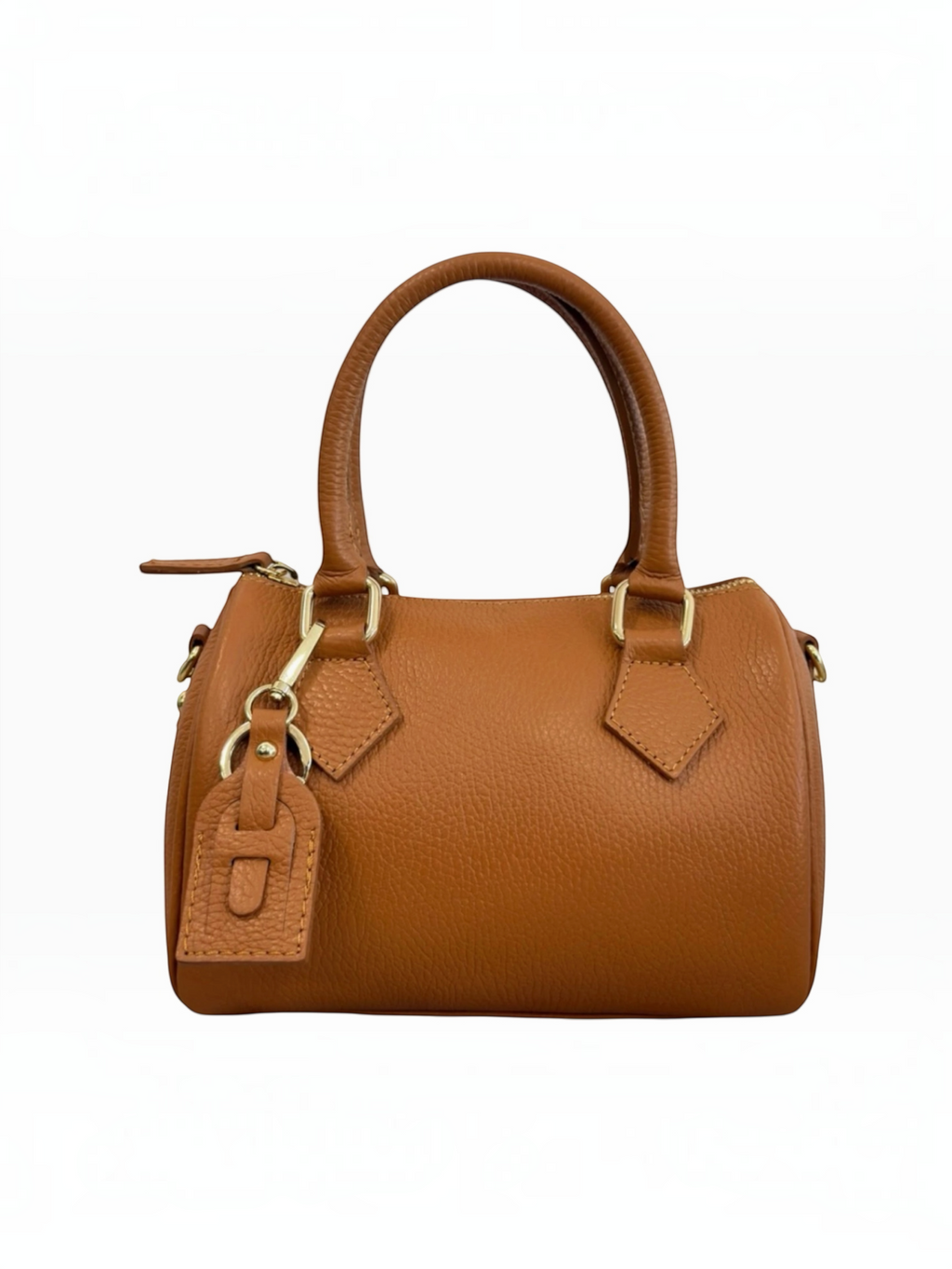 BROCK LOUISA LEE brown grained leather bowling bag with gold hardware and matching keychain