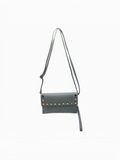 BROCK LOUISA LEE grey grained leather clutch with gold studs and a detachable shoulder strap