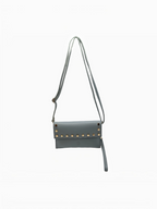 BROCK LOUISA LEE grey grained leather clutch with gold studs and a detachable shoulder strap