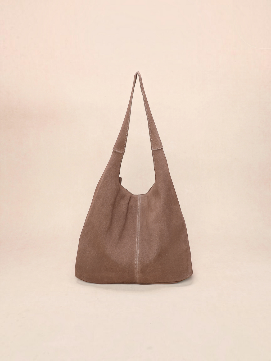 BROCK INES DELAURE brown suede leather hobo bag with a slouchy design and shoulder strap