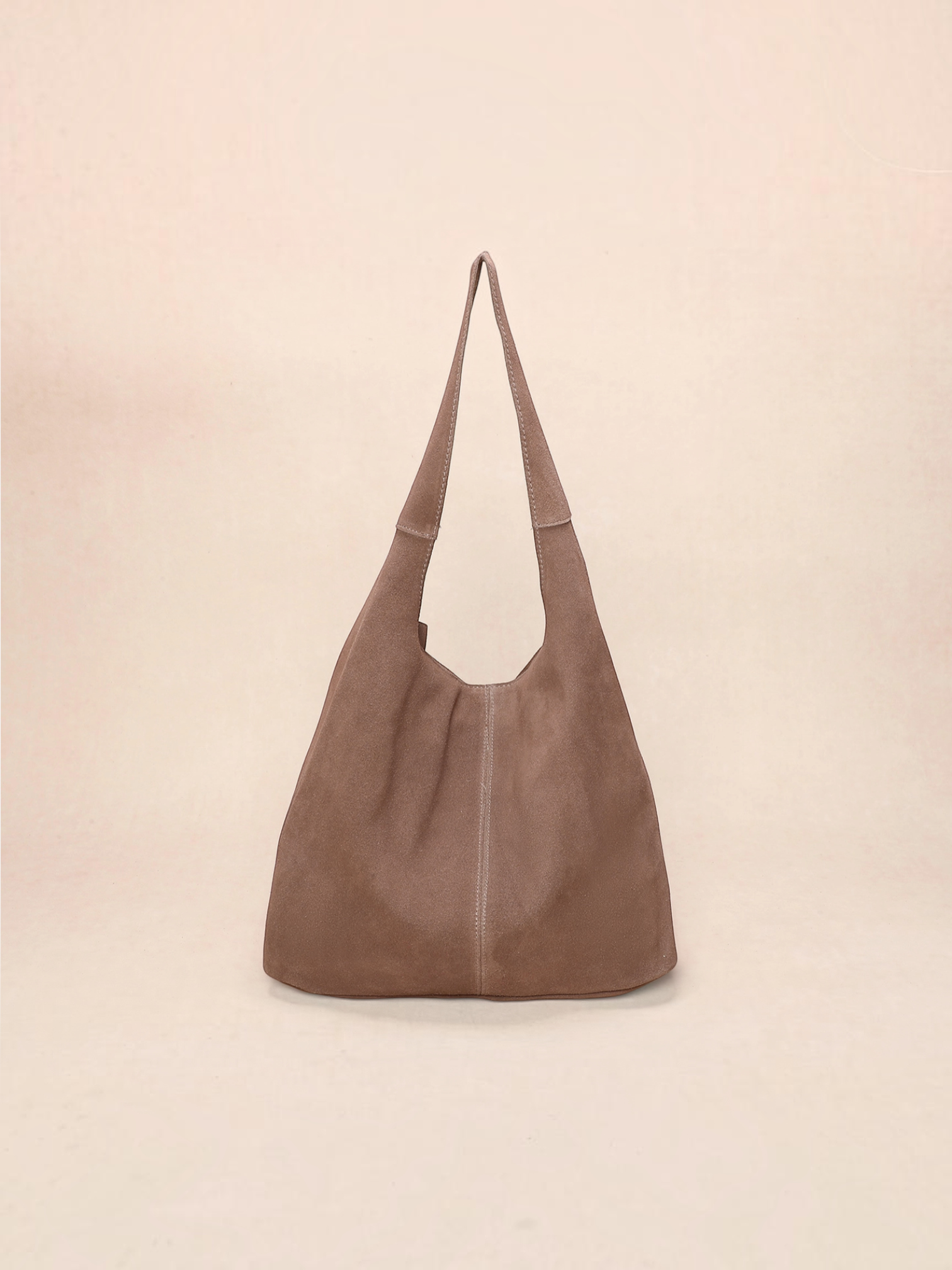BROCK INES DELAURE brown suede leather hobo bag with a slouchy design and shoulder strap
