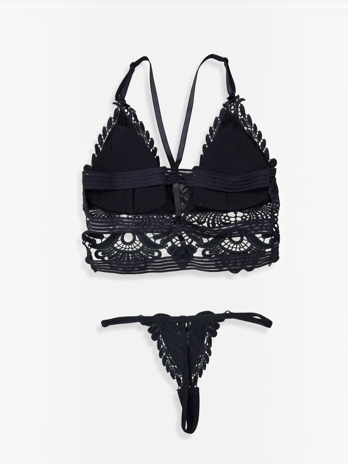 Ensemble lingerie BROCK BELLE COM'ELLE noir en dentelle crochet avec brassière et string élégants