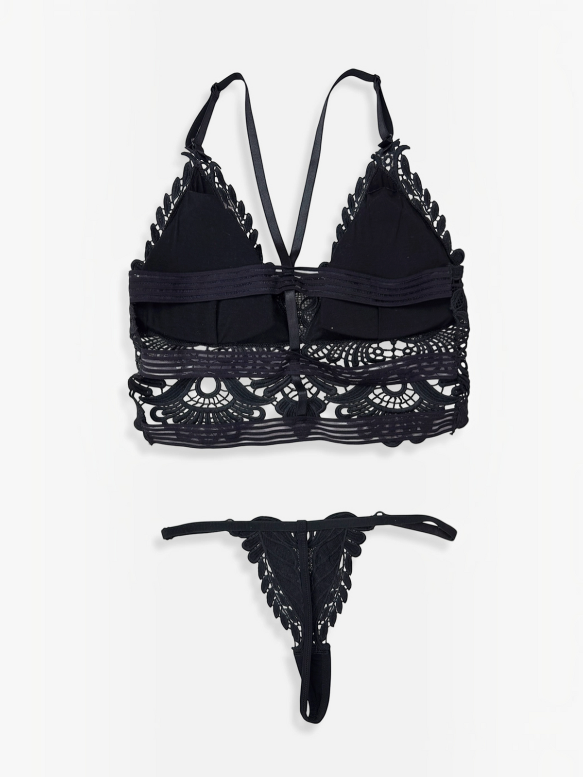 Ensemble lingerie BROCK BELLE COM'ELLE noir en dentelle crochet avec brassière et string élégants