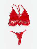 Ensemble lingerie rouge BROCK BELLE COM'ELLE composé d'une brassière et d'un string en dentelle crochet élégante